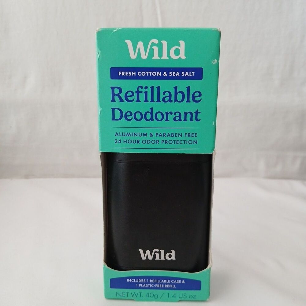 Wild Fresh Cotton/Sea Salt Refillable Deodorant 1.4 oz Starter Kit Exp 12/27 New
